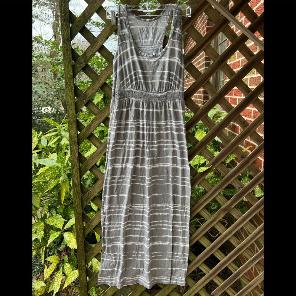 Gray and white maxi dress